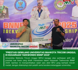 PRESTASI MEMBANGGAKAN! Mahasiswa Universitas Mahkota Tricom Unggul (MTU) kembali menorehkan prestasi luar biasa di ajang bergengsi Kejuaraan Taekwondo BNNP 2025!