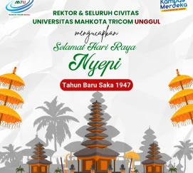 Rektor & Seluruh Civitas Akademika Universitas Mahkota Tricom Unggul mengucapkan Selamat Hari Raya Nyepi Tahun Baru Saka 1947 bagi seluruh umat Hindu . Semoga momen hening ini membawa kedamaian, kebijaksanaan, dan ketenangan dalam hidup kita.⁣