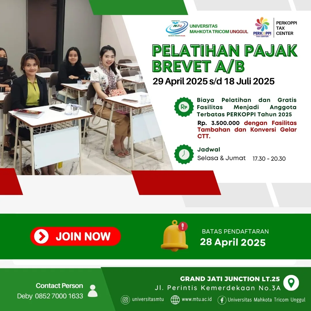 ✨ Saatnya Upgrade Skill Pajakmu! ✨Ikuti Pelatihan Pajak Brevet A-B di Universitas Mahkota Trico