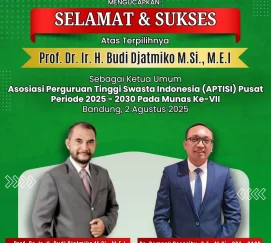 SELAMAT & SUKSES 🎉 Universitas Mahkota Tricom Unggul mengucapkan selamat atas terpilihnya Prof. Dr. Ir. H. Budi Djatmiko, M.Si., M.E.I sebagai Ketua Umum APTISI Pusat Periode 2025–2030 pada Munas Ke-VII di Bandung, 2 Agustus 2025.