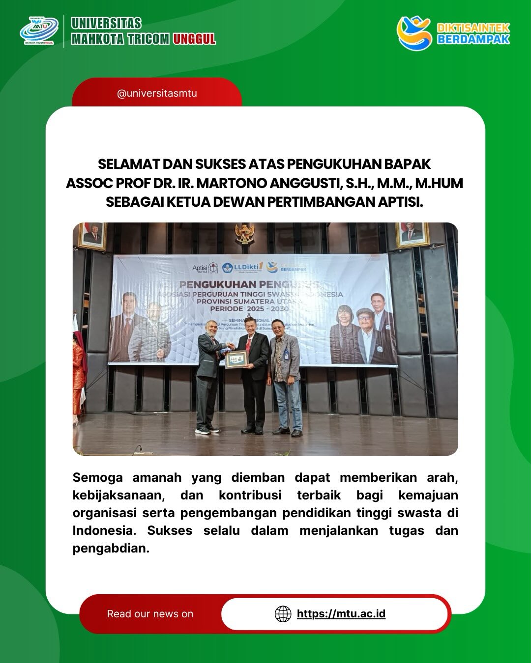 Keluarga Besar Universitas Mahkota Tricom Unggul mengucapkan selamat dan sukses atas pengukuhan